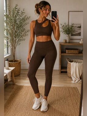 Fabletics Brown Women's Top and Matching leggings